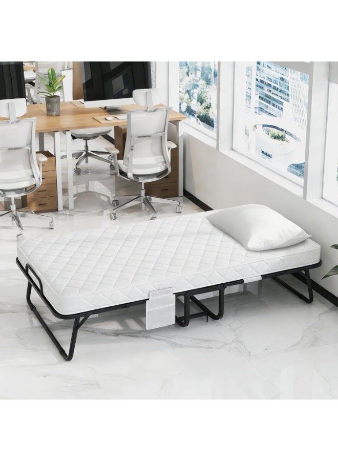 يواوليتي سرير قابل للطي مع مرتبة من الإسفنج المرن، سرير قابل للطي محمول بإطار معدني، أسرة كبيرة قابلة للطي للبالغين، أسرة قابلة للطي للمنزل والمكتب - Image 2